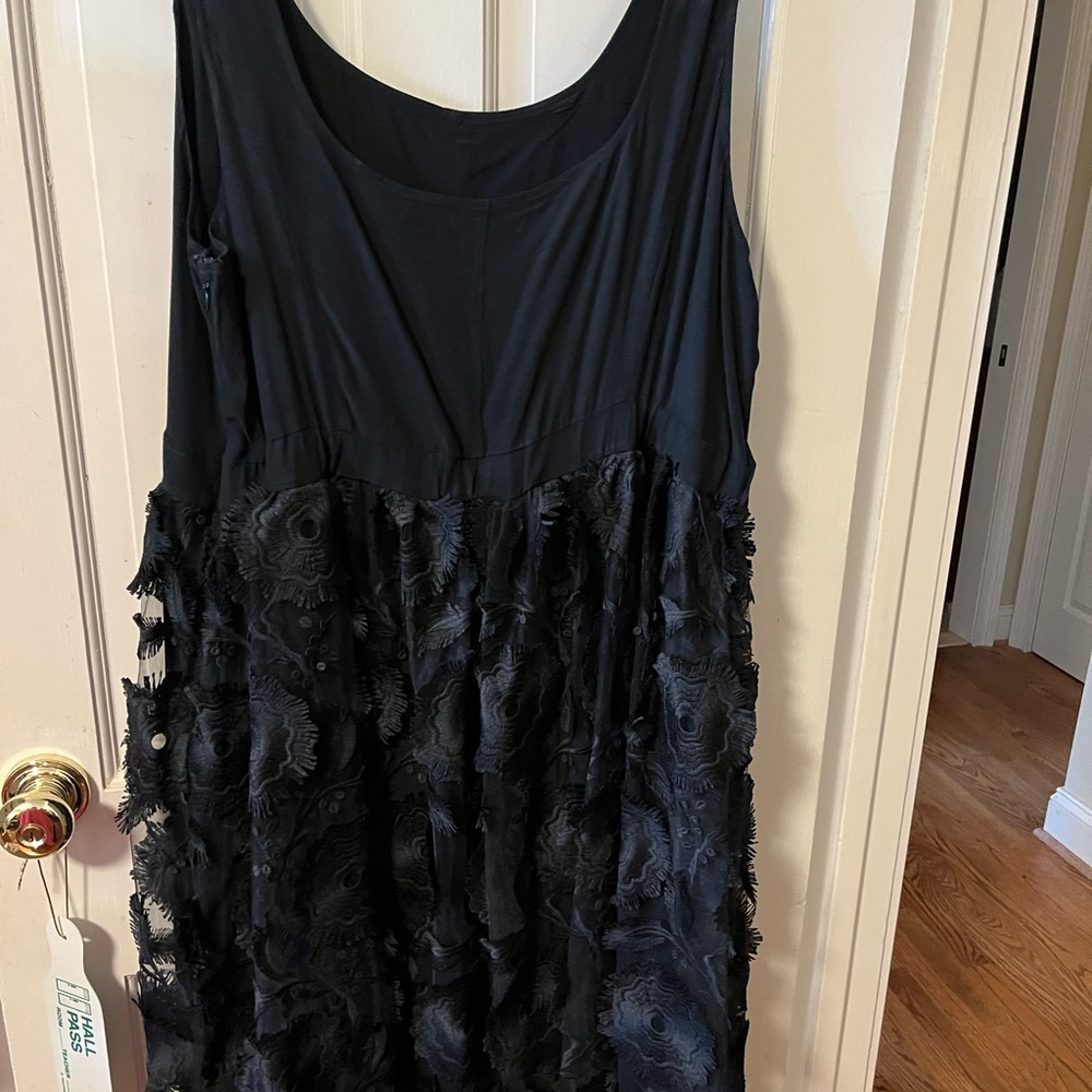 NWT Anthropologie black midi party dress w/ tulle overlay skirt with 3D rosettes - Picture 4 of 8